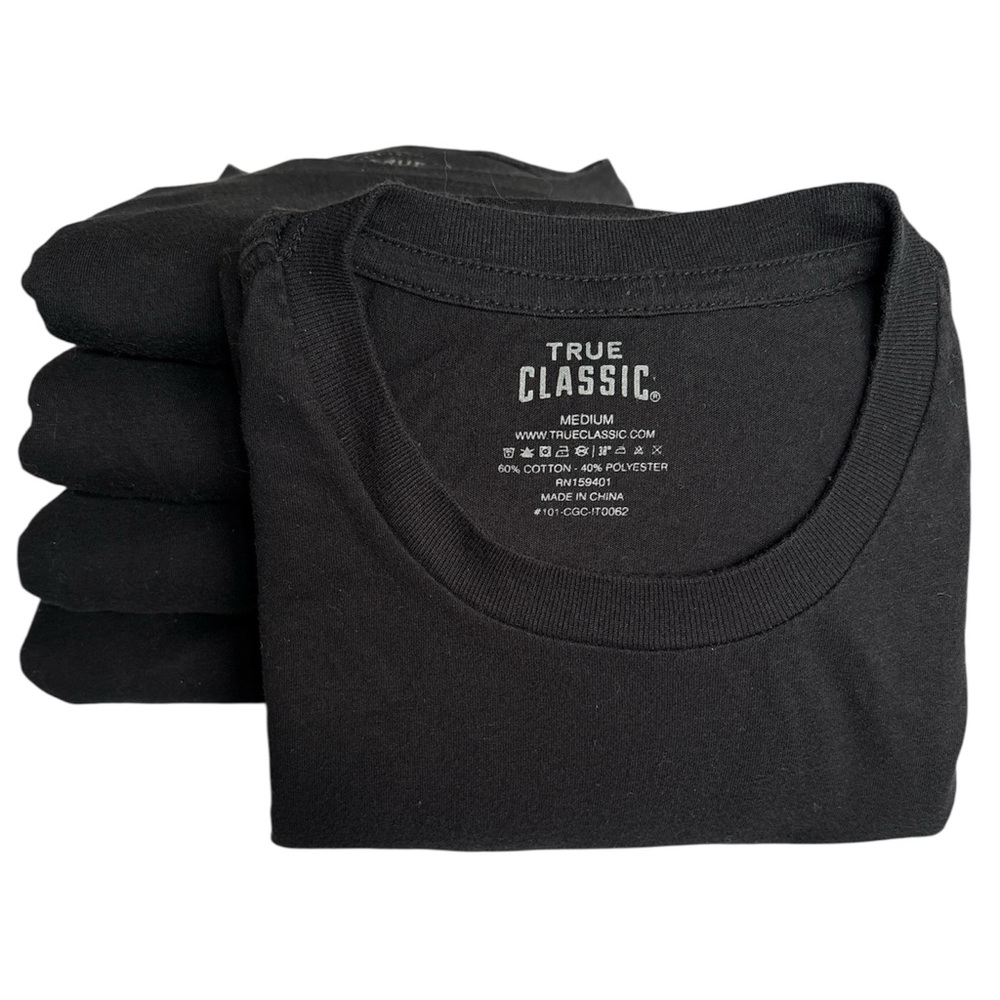 5-Pack Bundle - True Classic Mens Short Sleeve Tee Black Crew T-Shirts [B1]